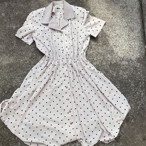 Leslie Fay Pale Pink Polka Dot Button-Front Midi Dress